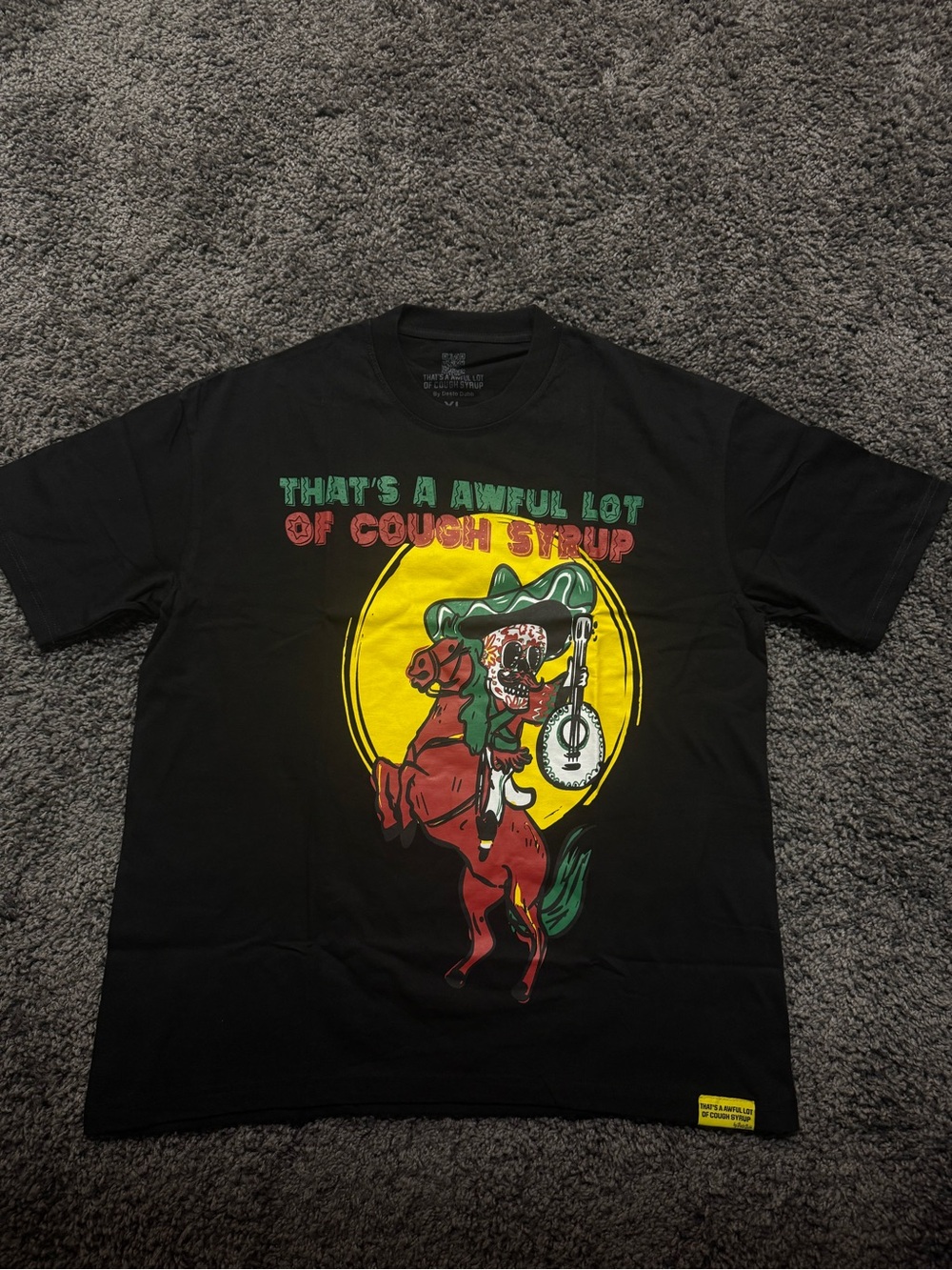 Men's Black Graphic Tee with Yellow Western Rider Print
